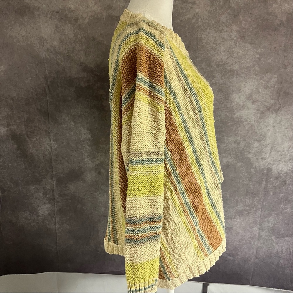 Hem & Thread Earthy Tones Striped Sweater L Boho Festival LIghtweight Textured - Picture 3 of 11